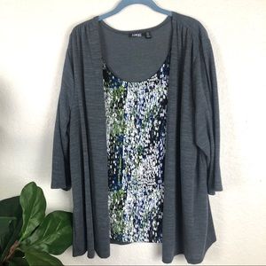 Plus Grey Open Knit Cardigan w/Colorful Tank Front